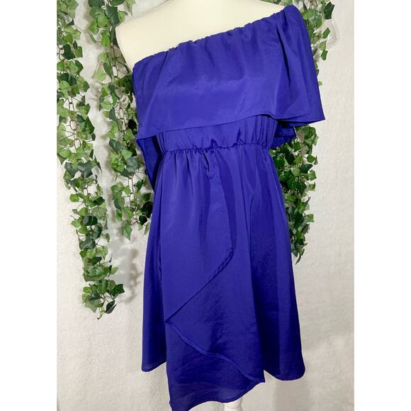 Vintage Hello Miss Royal Blue Asymmetrical One Sleeve Ruffle Mini Dress Small - Picture 1 of 8